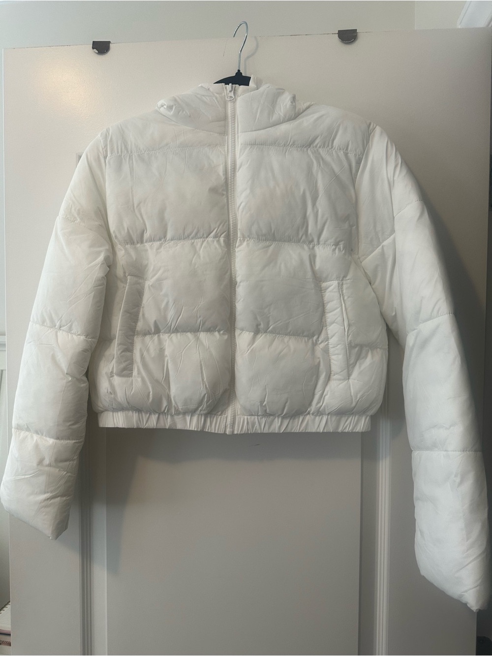 Fashion Nova White Hooded Cropped Puffer Jacket